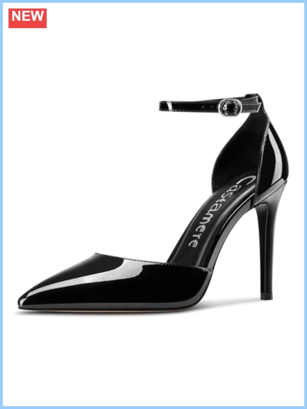 Stiletto Pointed Toe Ankle Strap Pumps Faux Leather 3.9 Inch Heels